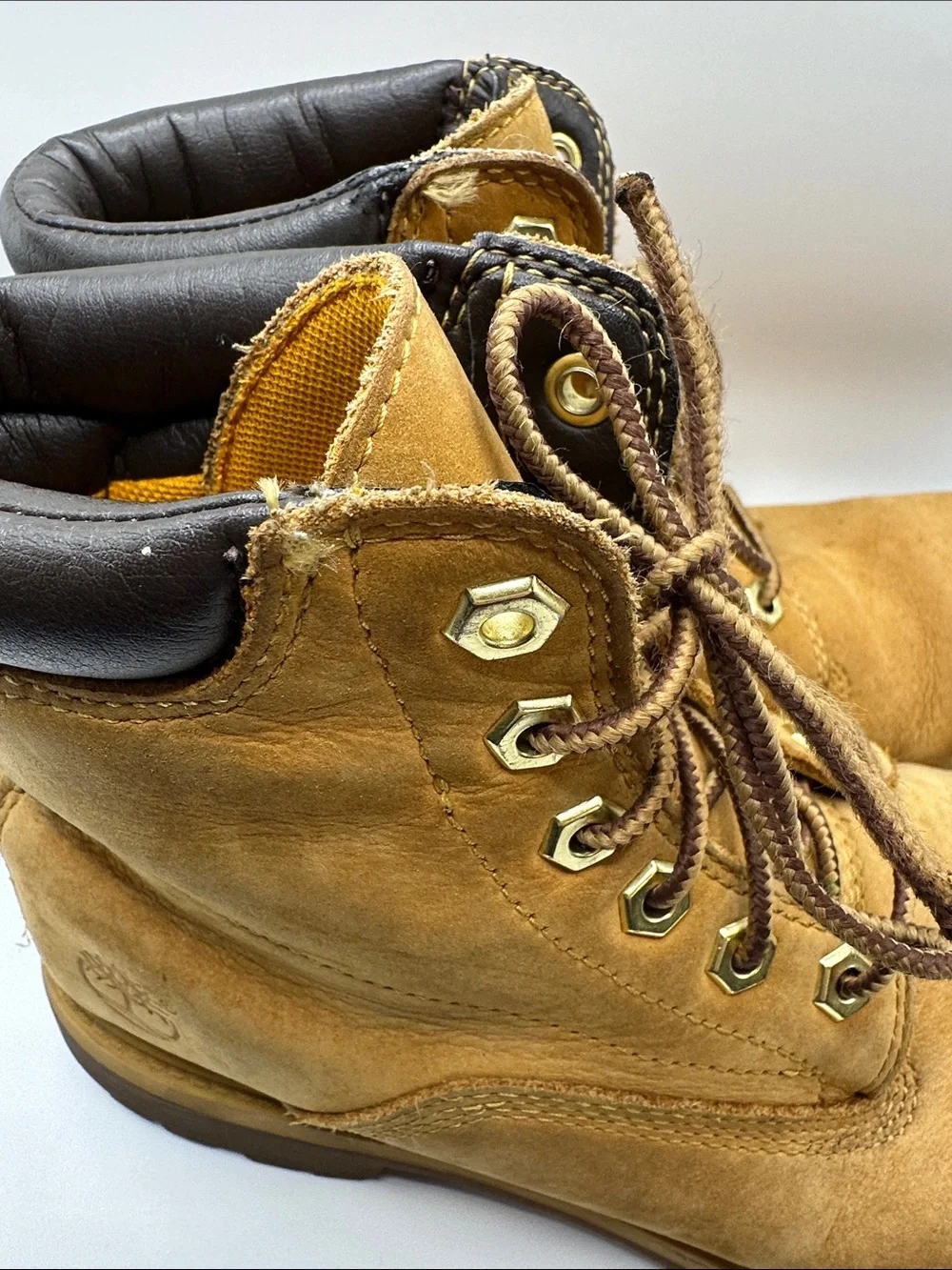 Timberland Wheat Nubuck Work Boots with Dark Brown Padded Collar
